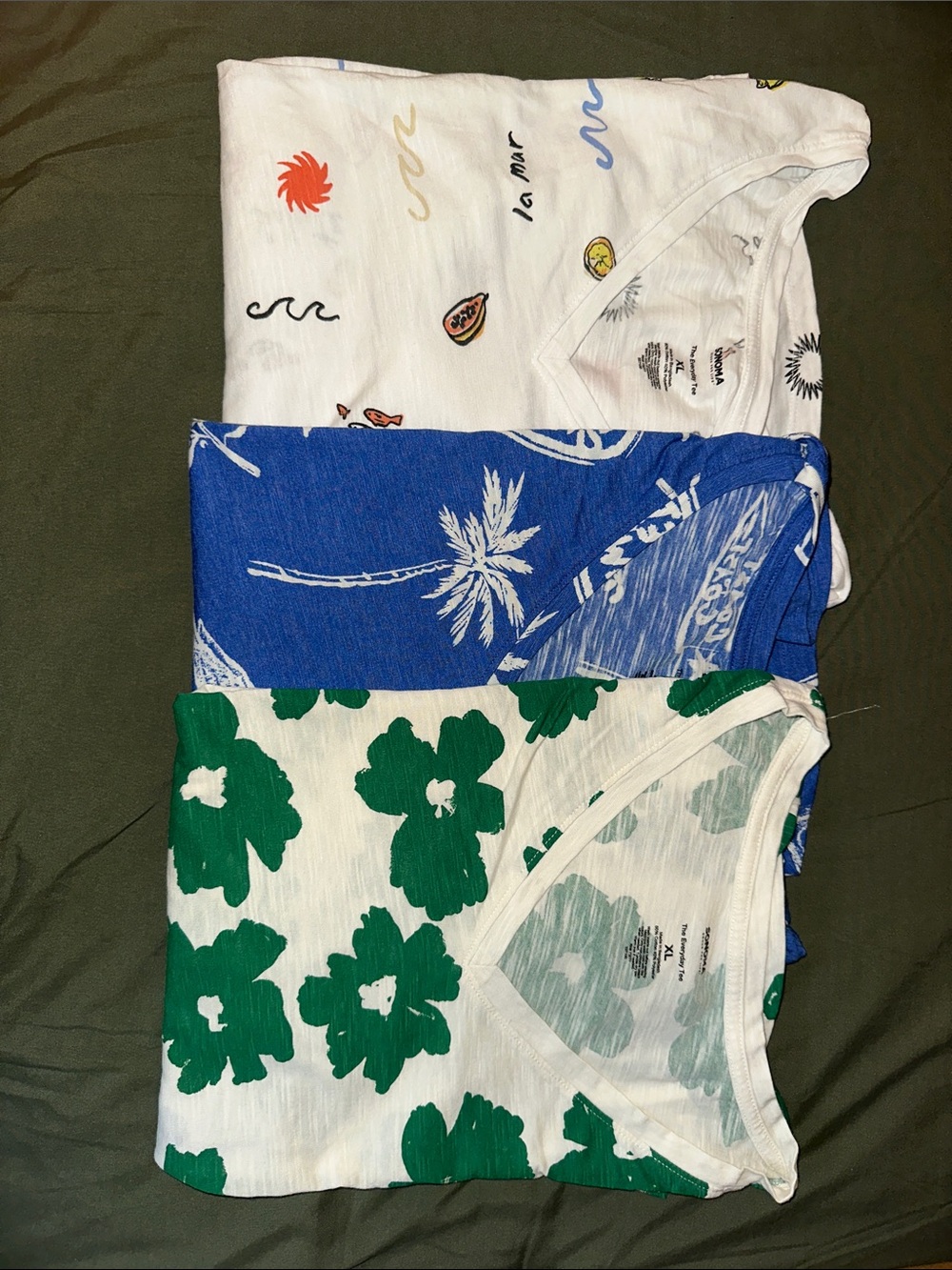 Woman’s' Short-Sleeve Graphic Tee - Green Floral, Blue Palm & White Beach Prints